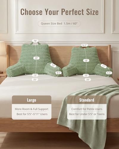 Blissful Diary Reading Pillow for Bed, Back Pillow Sitting Up, Sage Green