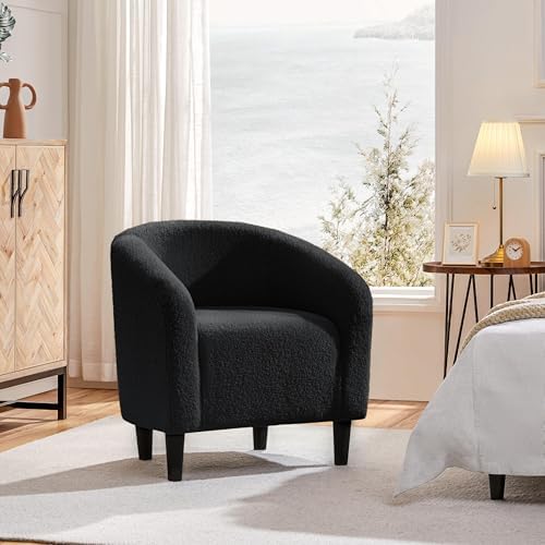 Yaheetech Small 25.5in Wide Sherpa Barrel Accent Chair for Bedroom, Black