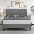 HOMBCK Full Bed Frame with Adjustable Headboard, Light Grey