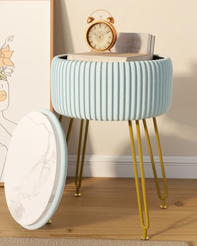 IBUYKE Storage Footrest Chair Ottoman, Makeup Vanity Stool, Blue LG-20H