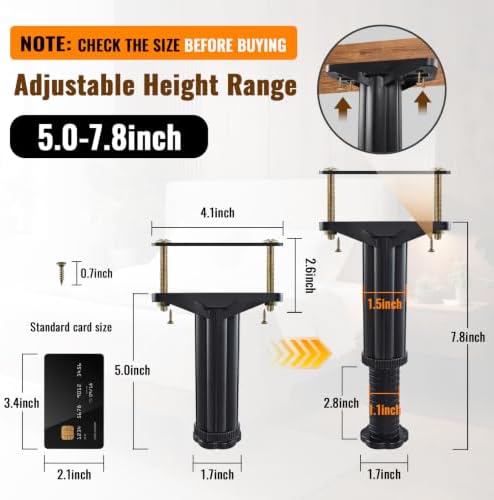 YHK 8PCS Adjustable Height Bed Support Legs 5.0-7.8inch, Bed Frame Support Legs for Bed Slat and Frame, Plastic Bed Frame Support Replacement Bed Support Reinforcement Parts