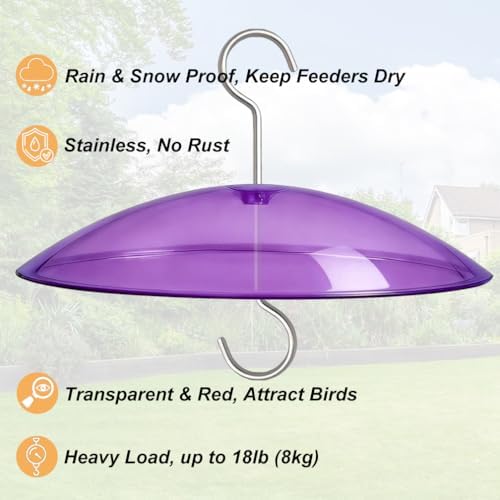 8" Mini Plastic Rain Cover for Bird Feeder, Purple Weather Guard Dome