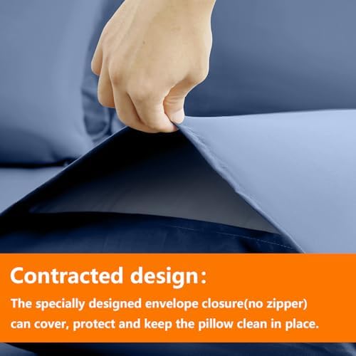 TAIMIT Slate Blue Queen Size Comforter Set - 7 Pieces, Bed in a Bag Bedding Sets with All Season Soft Quilted Warm Fluffy Reversible Comforter,Flat Sheet,Fitted Sheet,2 Pillow Shams,2 Pillowcases