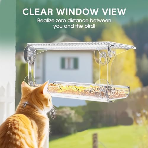 SUNALLY Window Bird Feeder Outdoors, Clear Bird Feeders for Wild Watching