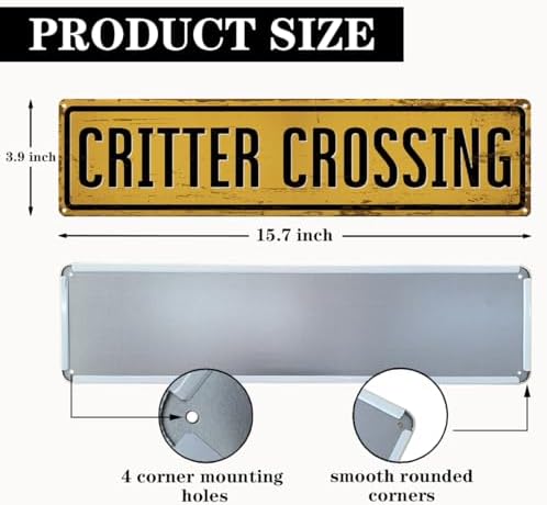 Rustic Farmhouse Metal Tin Sign, Critter Xing Sign, Vintage Animal Road Signs for Porch, Yard, and Farmhouse, Animal Crossing Warning Signs, Perfect for Garden and Road, 15.7 x 3.9 inches