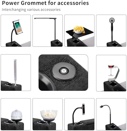 Removable Sofa Armrest, Dual Cup Holders Large Size Multifunctional Couch Caddy Storage Arm Rest with Power Wireless Charging Stand & LED Reading Light for Sofa Middle Seat Parts