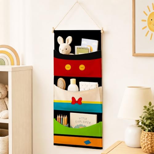 3-Pocket Hanging Wall Organizer, Colorful Block Over Door Storage Pockets