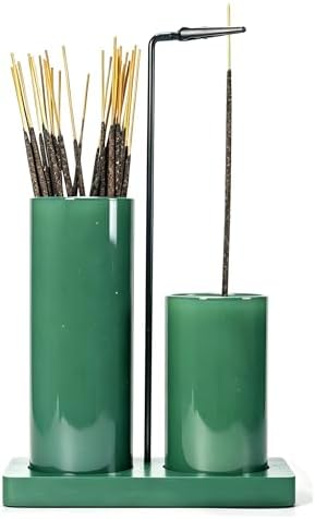 2 in 1 Incense Holder for Sticks Incense Burner Holder with Storage,Glass Upside Down Incense Holder for Sticks with Glass Ash Catcher for Meditation Yoga Spa Room Home Decor[Full Green]