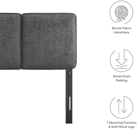 Modway Lindee Twin Size Upholstered Headboard with Cream Boucle Fabric - Pillow Style Headboard for Kid's Room or College Dorm - Fabric Twin Headboard with Adjustable Mounting Positions