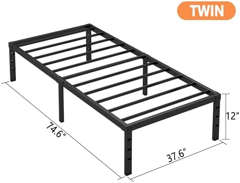 Hafenpo 12 Inch Twin Bed Frame, Under Bed Storage, Black