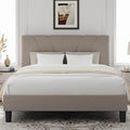Novilla Full Size Bed Frame with Adjustable Headboard Platform Full Bed Frame with Linen Fabric Upholstered Headboard, No Box Spring Needed, Noise-Free, Wooden Slats Support, Easy Assembly, Beige
