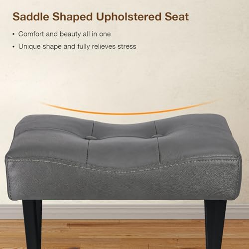 Memobarco 18-Inch Leather Vanity Stool Chair, Gray Makeup Stool