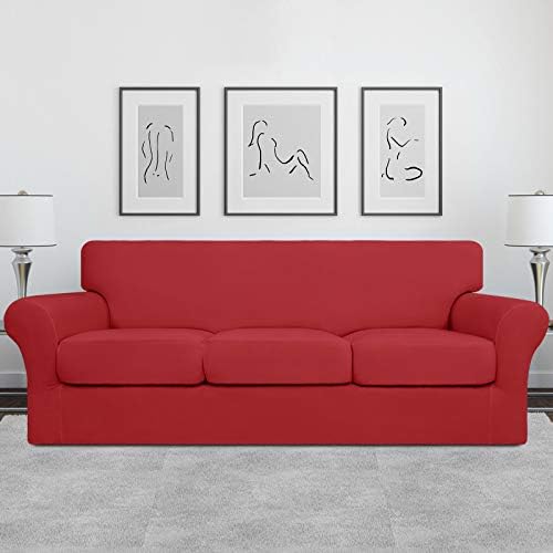 Easy-Going 4 Pieces Stretch Sofa Cover for 3 Cushion Couch Washable