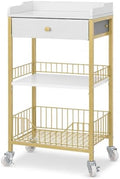 Gold Side Table, Narrow Side Table with Drawer, Gold & White