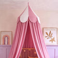Bed Canopy with Scalloped Edge, 2 Panel Striped, Dusty Pink