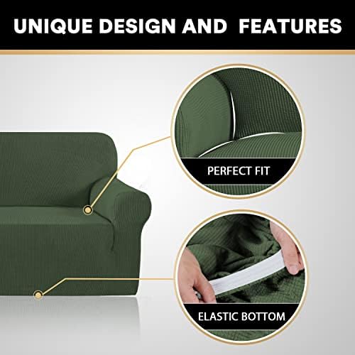 PrinceDeco Stretch Loveseat Sofa Cover Slipcover Couch Cover for 2 Cushion Sofa Washable Sofa Cover for Pets Friendly Furniture Protector Covers with Non Slip Bottom(Loveseat, Bronze Green)
