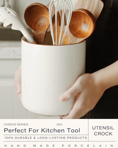 getstar Large Utensil Holder for Kitchen Counter,7.2" Vintage Ceramic Utensils Crocks Utensil Organizer for Spatula Farmhouse Kitchen Decor