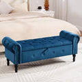 Storage Bench 51" Velvet End of Bed Benches Navy Blue
