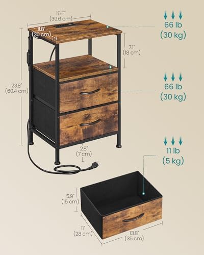 SONGMICS Nightstand with Charging Station, 2 Fabric Drawers
