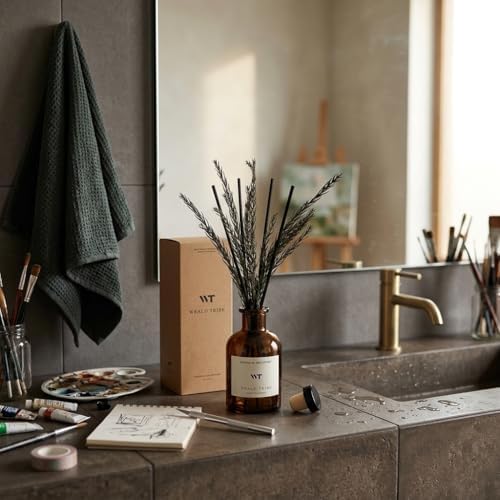 WEALD TRIBE Reed Diffuser Set for Bathroom Air Fresheners, Oil Diffuser Sticks with Flower | Balsam Fir Scent 4.0 fl oz Home Fragrance with Sticks Defusers | House Bedroom Office Shelf Decor