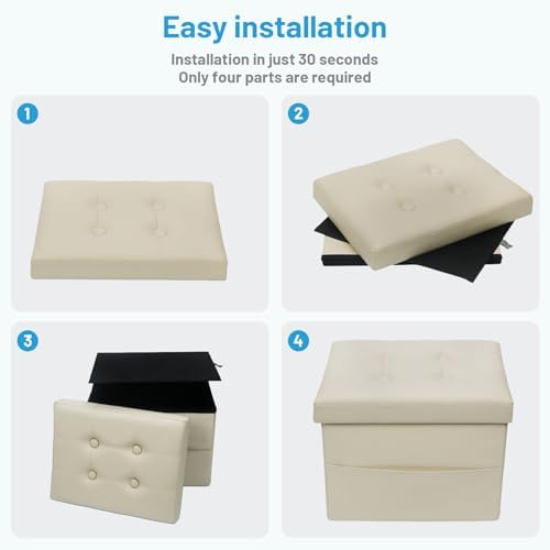 Bsketa Storage Ottoman Bench,17 Inch Folding Leather Foot Rest Stool, Beige