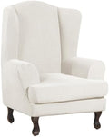 Turquoize Wingback Chair Covers 2 Piece Wing Chair Slipcover Stretch Slipcovers for Wingback Chairs Spandex Jacquard Fabric with Elastic Bottom Non-Slip Furniture Cover, Porcelain White