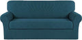 Turquoize Stretch Sofa Slipcover 2 Pieces Sofa Cover Couch Cover for 3 Cushion Couch Washable Furniture Protector Covers with Elastic Bottom Feature Thick Jacquard Fabric (Sofa, Deep Teal)