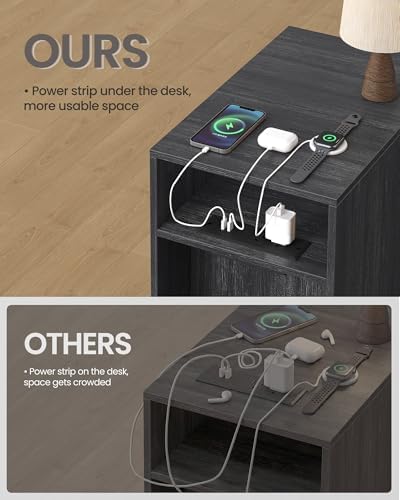 VASAGLE End Table with Charging Station, Narrow Side Table, Nightstand