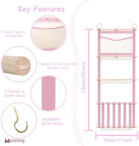 Munzong Headband Holder 52x17 inch, Pink Hair Bow Clip Organizer for Baby