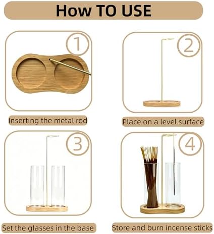 Glass Natural Incense Holder,Warm Minimalism Incense Sticks Burner Holder with Storage,Hang Upside Down Incense Holder for Sticks with Glass Ash Catcher for Meditation Yoga Room (Natural)