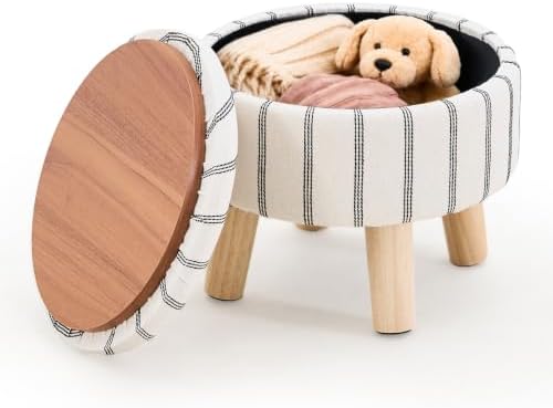 Wimarsbon Round Storage Ottoman,Footstool with Padded Seat and Wood Legs