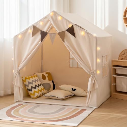 Little Dove Kids Play Tent with Star Lights & 2 Windows, Reading Nook & Playhouse for Indoor Use, Play Tent for Boys & Girls, Cozy Indoor Playroom & Birthday, 40"x28"x42", Cream