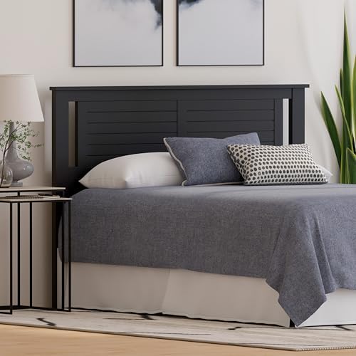 ComfIQ Serene Wood Panel Headboard with Horizontal Scoring, Queen, Black