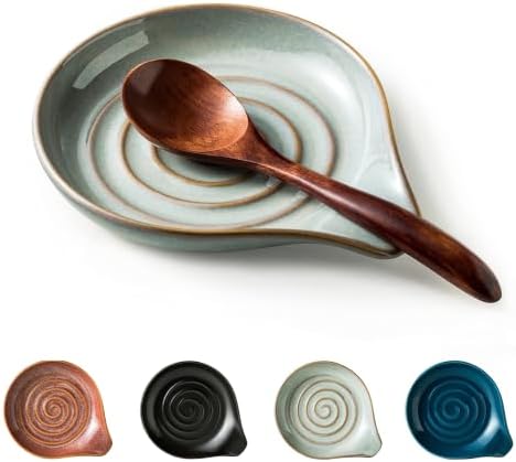 Spoon Rest, Large Ceramic Spoon Holder for Stove Top, Heat-Resistant Cooking Spoon Rest for Kitchen Counter Decor, 5 Inches (Gray)