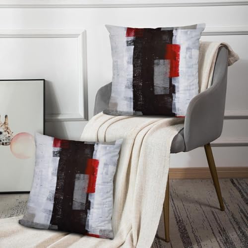 Throw Pillow Covers for Couch, 18x18 Inch, Set of 2, Grey Red