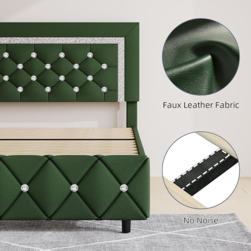 Queen Size Bed Frame with Headboard, Upholstered Bed with Diamond Design