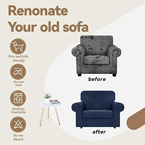 WEERRW Velvet Stretch 2 Pieces Chair Sofa Slipcovers Washable, Navy Blue