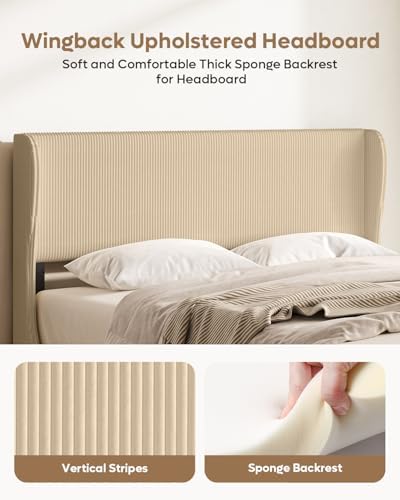 Bestier Queen Bed Frame with Wingback Headboard,Upholstered,Taque