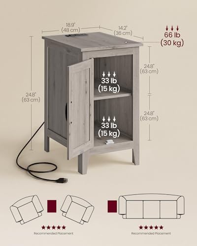 VASAGLE Side Table with Charging Station and Storage Cabinet, Nightstand