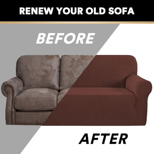 PrinceDeco Stretch Sofa Slipcover 1 Piece Sofa Cover for 3 Cushion Couch Furniture Protector/Cover Couch with Elastic Bottom Soft and Durable Sofa Cover Pet Protector (Sofa, Burnt Brick)