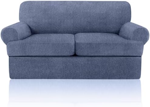 Sofa Covers 3 Piece T Cushion Sofa Slipcovers, Stretch Couch Cover with 2 Individual T Cushion Covers, Machine Washable Furniture Protector for Living Room(Blue Gray, 2 Cushions)