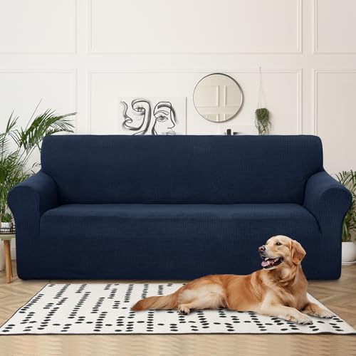 U-NICE HOME 4 Seater Stretch Couch Cover for 3 Cushion Sofa, Navy