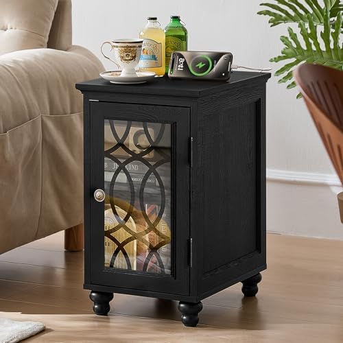 Joaxswe Narrow Side Table with Charger, Glass Door Storage