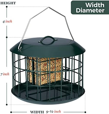Kingsyard Squirrel Proof Suet Feeder, Cage Bird Feeders for Outdoors Hanging, All Metal, Double Suet Cake Capacity, Tray & Weatherproof, Green