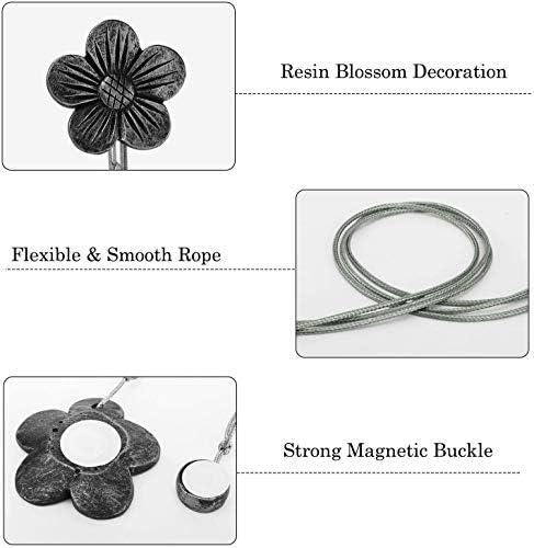 Lewondr Magnetic Curtain Tiebacks, Flower Vintage Curtain Holdbacks, Ink