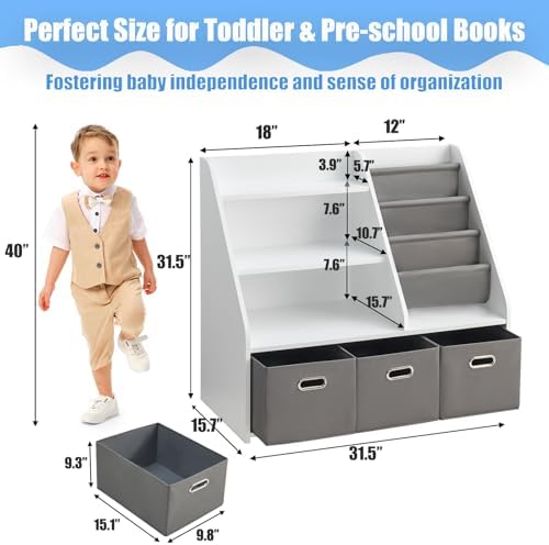 Kids Bookshelf and Toy Storage Drawers & Side Sling Book Rack