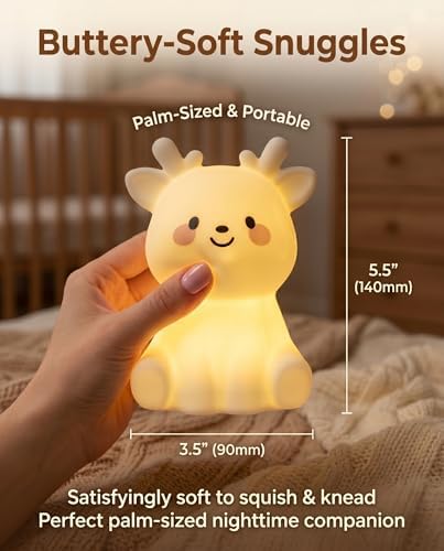 Deer Night Light for Kids, Squishy Dimmable Lamp with Remote & Touch, 15/30/60m Timer 8-Color Nursery Nightlight, Rechargeable BPA-Free Breastfeeding Room Decor Gifts for Girls Boys