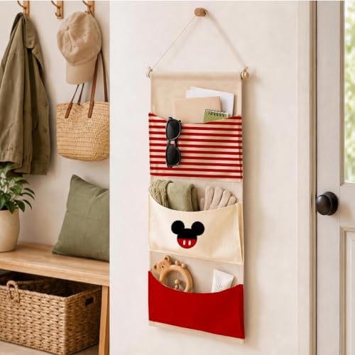3-Pocket Hanging Wall Organizer, Cute Striped Design for Bedroom Door