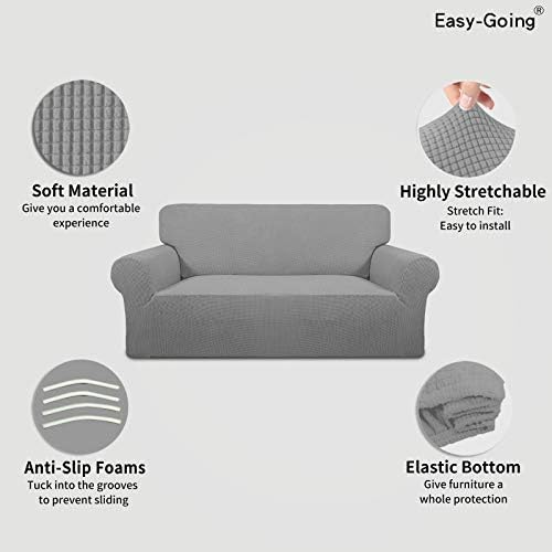 Easy-Going Stretch Oversized Loveseat Couch Covers Washable Light Gray