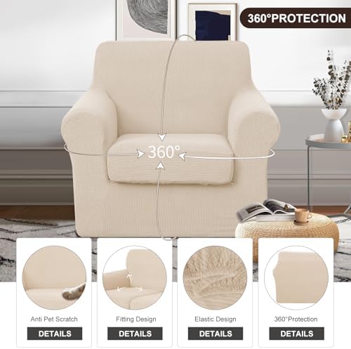 U-NICE HOME 2 Pieces Chair Covers Stretch Chair Slipcover, Beige